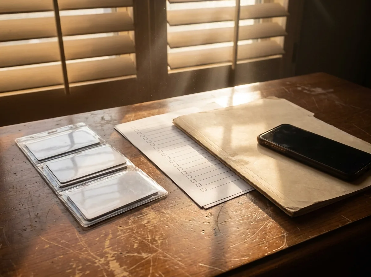 Operations desk with credentials and checklist being organized before a Part 91 trip is scheduled